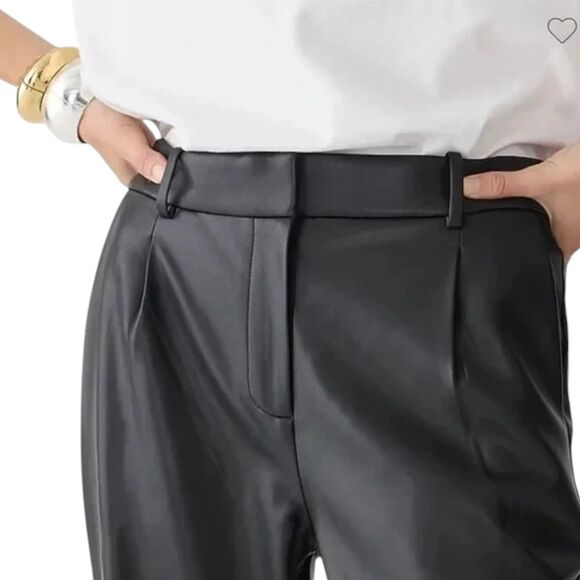 .Crew Faux Leather Straight Leg Pants Size 12 Black NWT - Picture 2 of 16